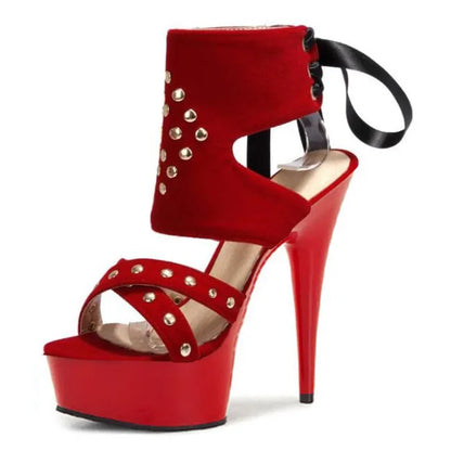 Sandales à talons hauts de 15 cm pour femmes, style gothique fétichiste, grande taille, talons aiguilles, bout ouvert, pour travestis, robe complète, talons hauts à bout ouvert