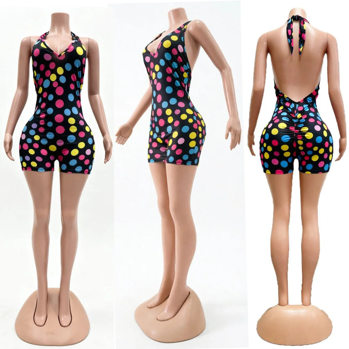 Summer Deep V Neck Halter Rompers Shorts Womens Jumpsuit Dot Bodysiuts for Women Female Bodysuit Mujer