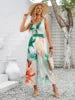 Nouvelle Tendance Mode Été Robe-Pantalon Halter Casual et Élégante Combinaison Imprimée Col V Halter Creuse à Jambes Larges