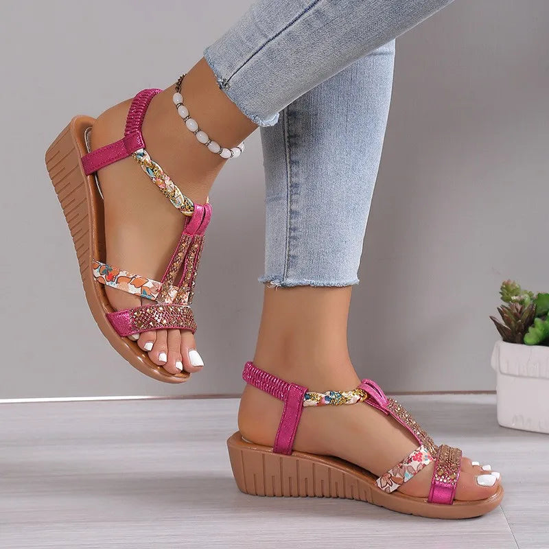 big size new Thick Bottom Slope Heel Women's Shoes with Velcro Buckle Strap Sandals for Women