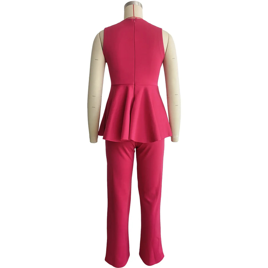 L394 Latest Design Summer Jumpsuit Women Lapel Collar Pocket Loose Waist Wide Leg Sleeveless Jumpsuit for Ladies