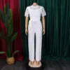 D509 Neuester Design Sexy Spitzen-Jumpsuit für Damen, ausgeschnitten, kurze Ärmel, zum Binden, hohe Taille, weites Bein, Jumpsuits für Damen