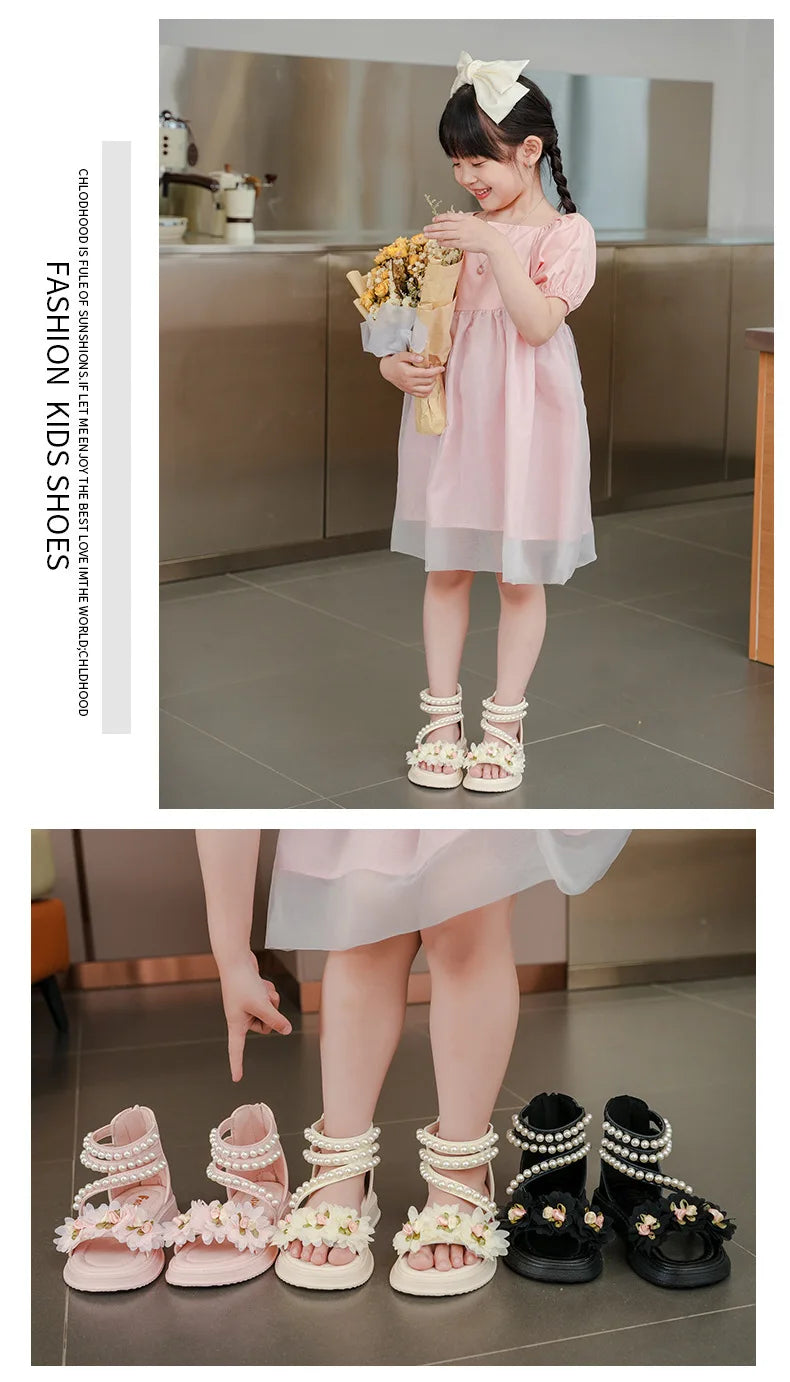 Girls' Sandals Summer Fashion Princess Shoes Summer New Open Toe Little Girl Student Roman Shoes