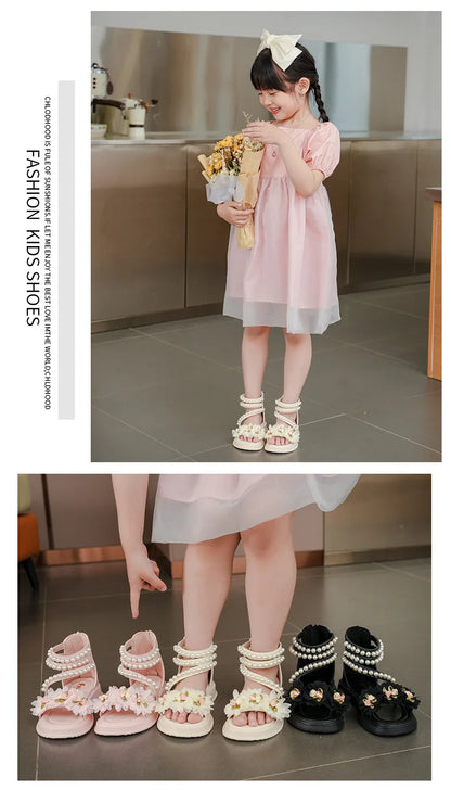 Girls' Sandals Summer Fashion Princess Shoes Summer New Open Toe Little Girl Student Roman Shoes