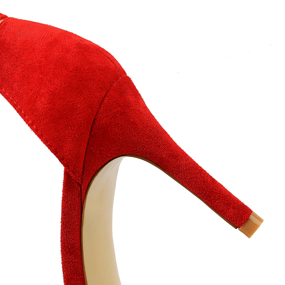 126-A9 European and American Fashion Simple Stiletto High Heel Suede Open Toe Word Sexy Nightclub High Heels Women Sandals