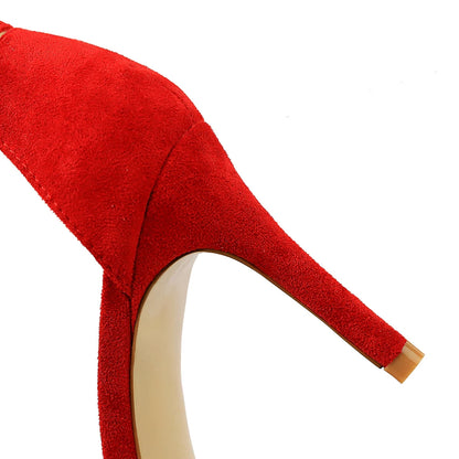 126-A9 European and American Fashion Simple Stiletto High Heel Suede Open Toe Word Sexy Nightclub High Heels Women Sandals