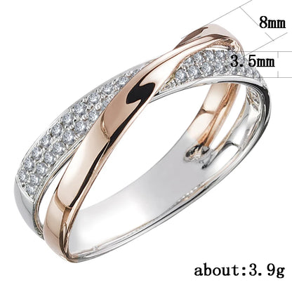 Huitan Il più nuovo anello incrociato a forma di X bicolore fresco per le donne Gioielli alla moda da sposa Abbagliante pietra CZ Grandi anelli moderni Anelli