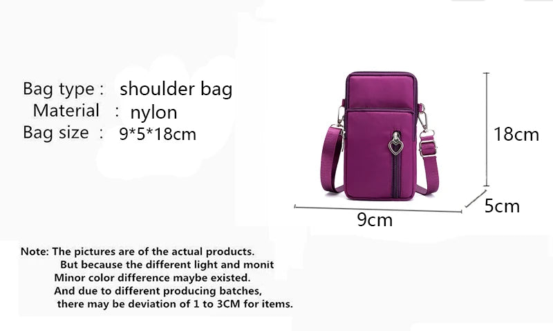 Borse a tracolla per donna Borsa piccola casual multifunzione in nylon impermeabile Custodia per cellulare Borsa a tracolla Borsa sportiva