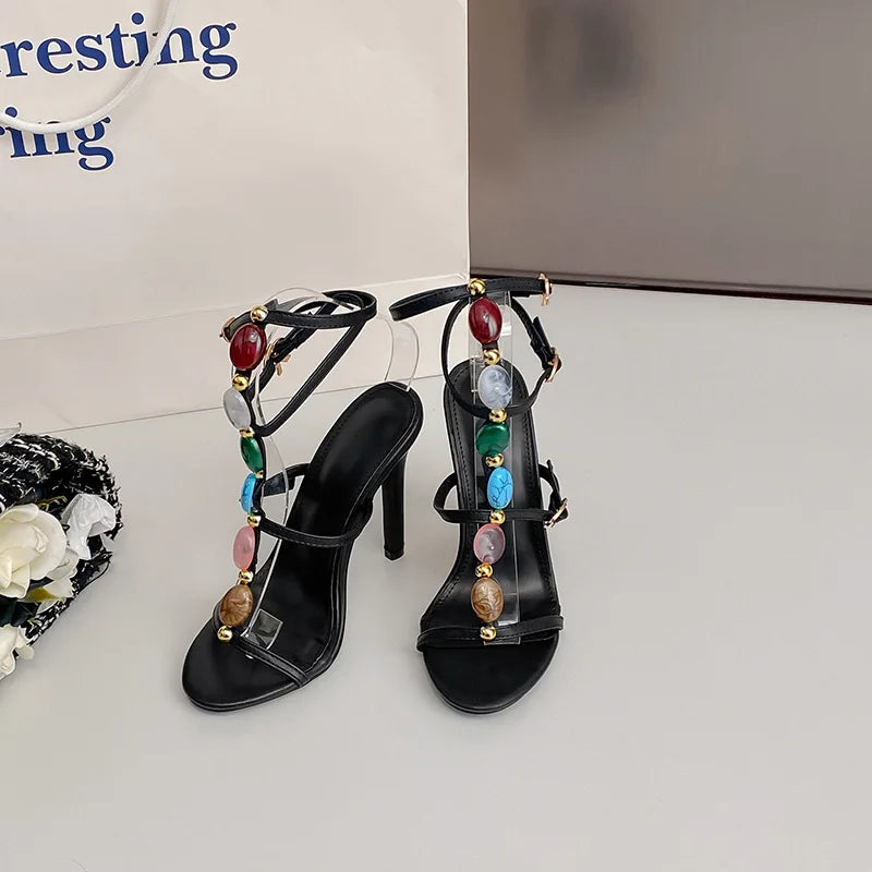 2025 Summer Style Open Toe Buckle Sandals 11cm Stiletto Heels with Feminine Elegant Height Increasing Feature Sandal