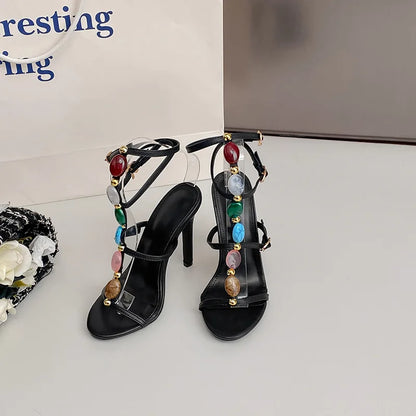 2025 Summer Style Open Toe Buckle Sandals 11cm Stiletto Heels with Feminine Elegant Height Increasing Feature Sandal