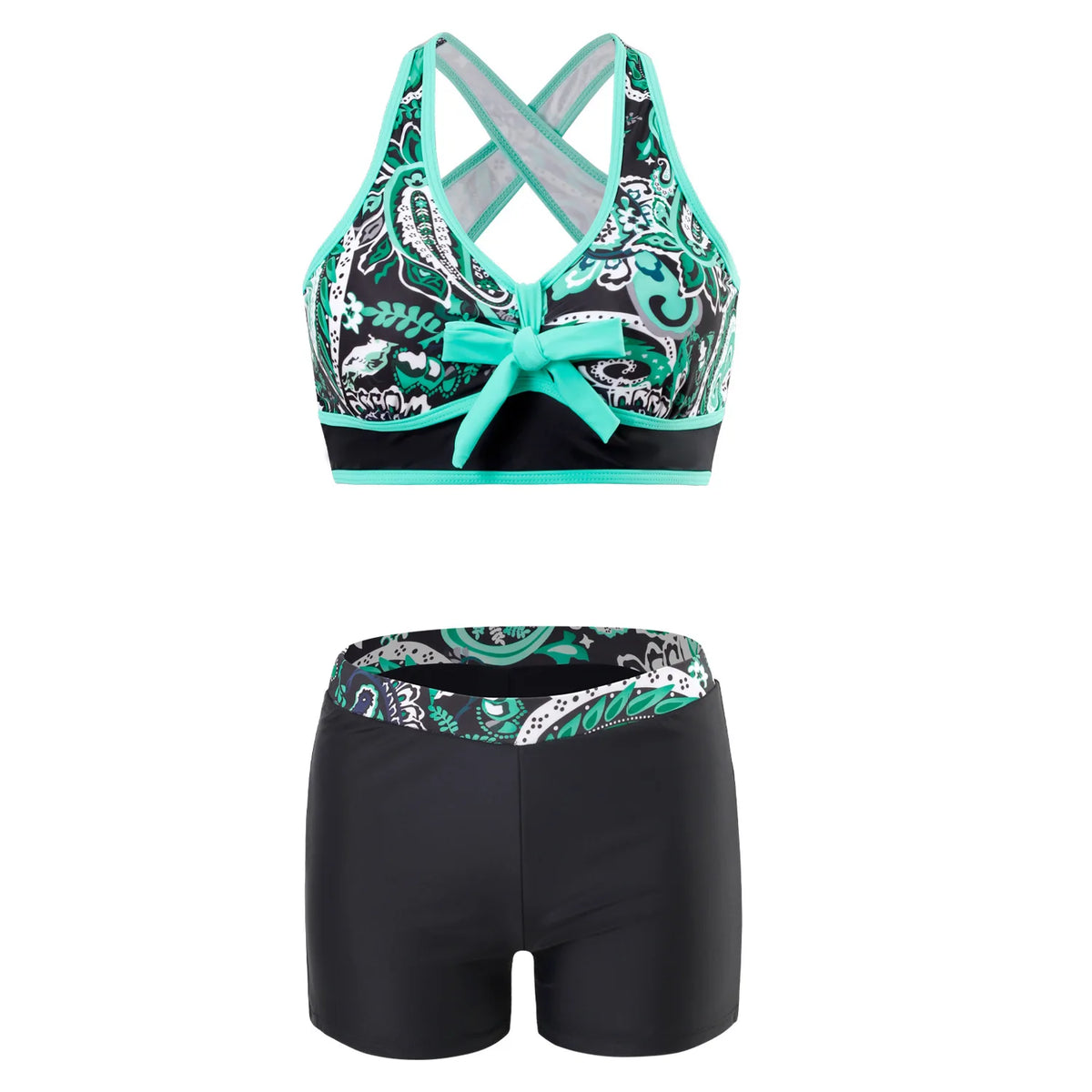2025 European American Style Sexy Split Bikini Set Geometric Pattern Checkered Plaid Digital Two-Piece Swimsuit for Beach