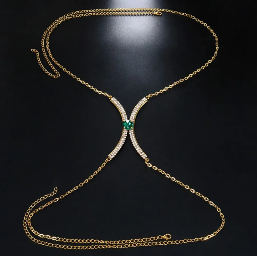 Sexy BodyChain Necklace Elegant Summer Crystal Rhinestone Crossover Waist Belly Chain Bikini Accessories 0762