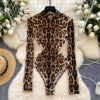 Y2K Rollkragen-Overall schmal geschnitten für Damen, hoher Bund, Leopardenmuster, Spitze, Bodysuit, Damen, sexy Strampler, Großhandel