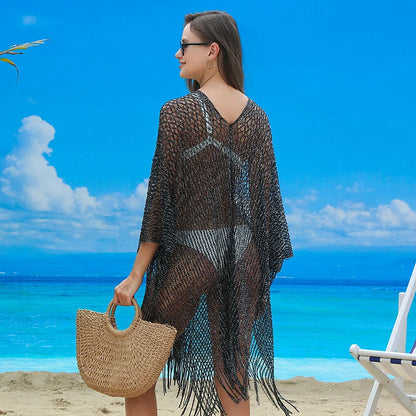 Taille Unique   Cache-maillot de bain de vacances, châle évidé, paréo de plage, pull, vêtements de plage à franges
