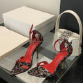 Leopard 11CM Metallabsatz Sandalen Spitze Zehenpartie Gerader Riemen Schuhe Damen Mode Sexy Stiletto Knöchel Schnallen Absätze
