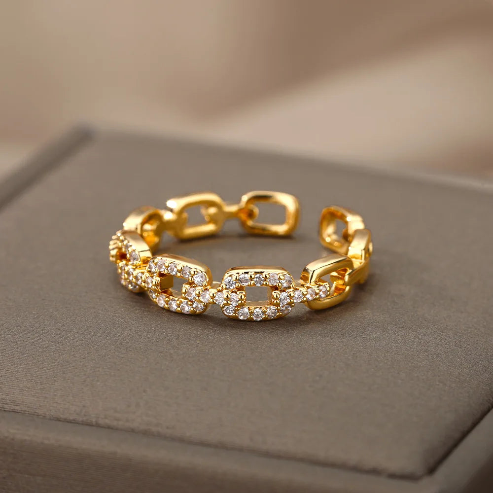 Anelli classici a catena intrecciata con zirconi per le donne Anello elegante per coppia in acciaio inossidabile Regalo di gioielli da sposa Bijoux Femme Spedizione gratuita