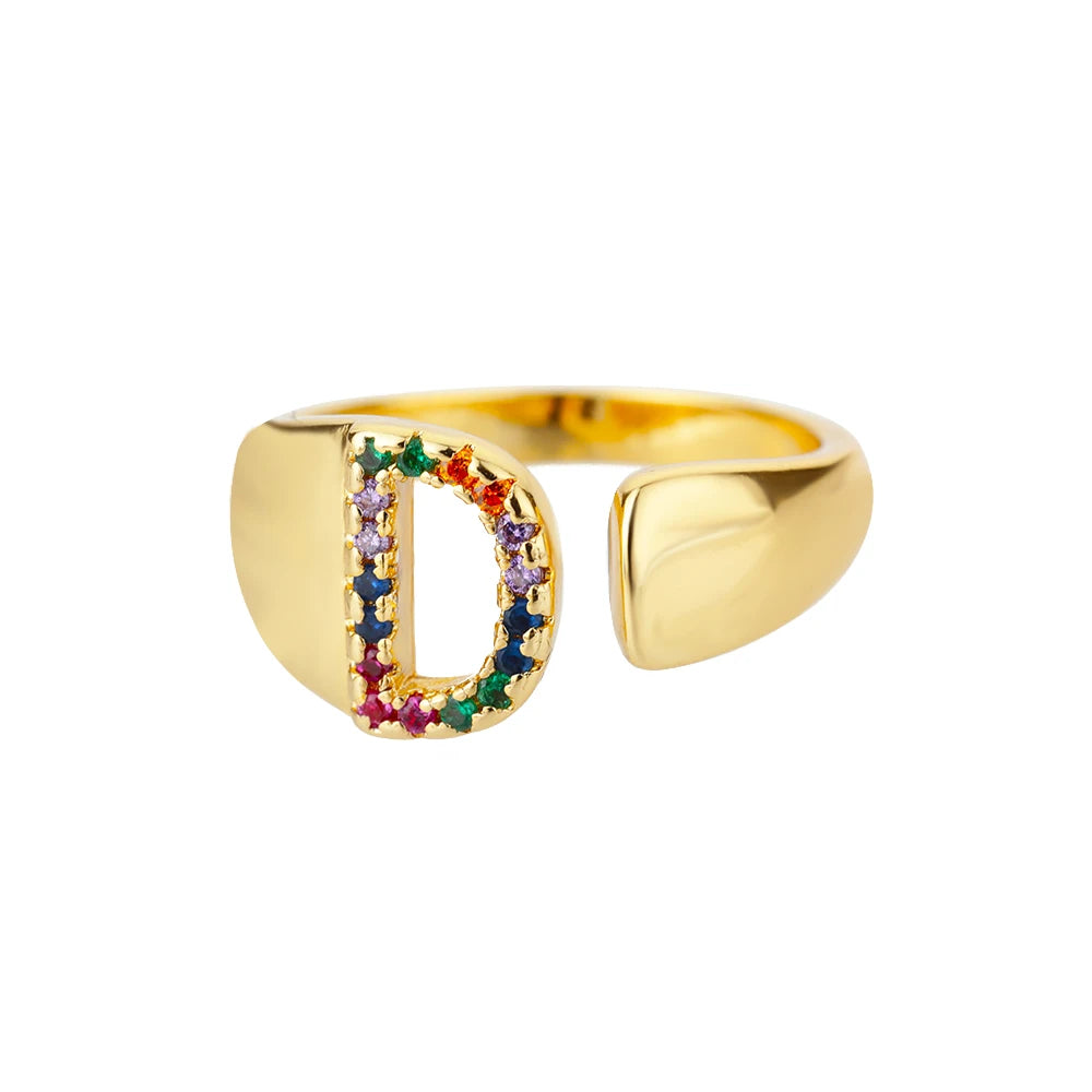 Anelli con lettera zircone arcobaleno per le donne Moda grosso lettera larga AZ anello in acciaio inossidabile matrimonio gioielli Boho spedizione gratuita
