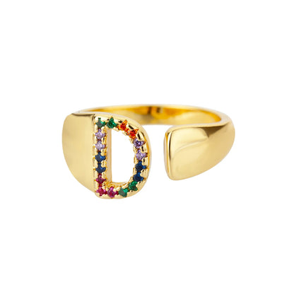 Anelli con lettera zircone arcobaleno per le donne Moda grosso lettera larga AZ anello in acciaio inossidabile matrimonio gioielli Boho spedizione gratuita