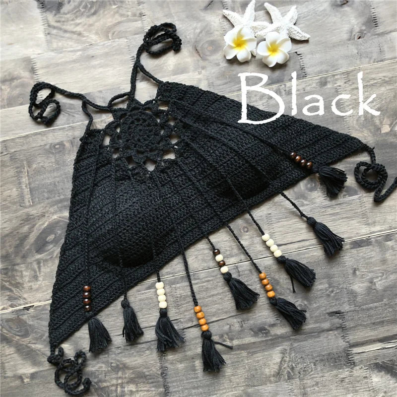 New Custom Handmade Crochet Swimwear Women Bralette Halter Neck Crop Tank Tops Crochet Bikini Top