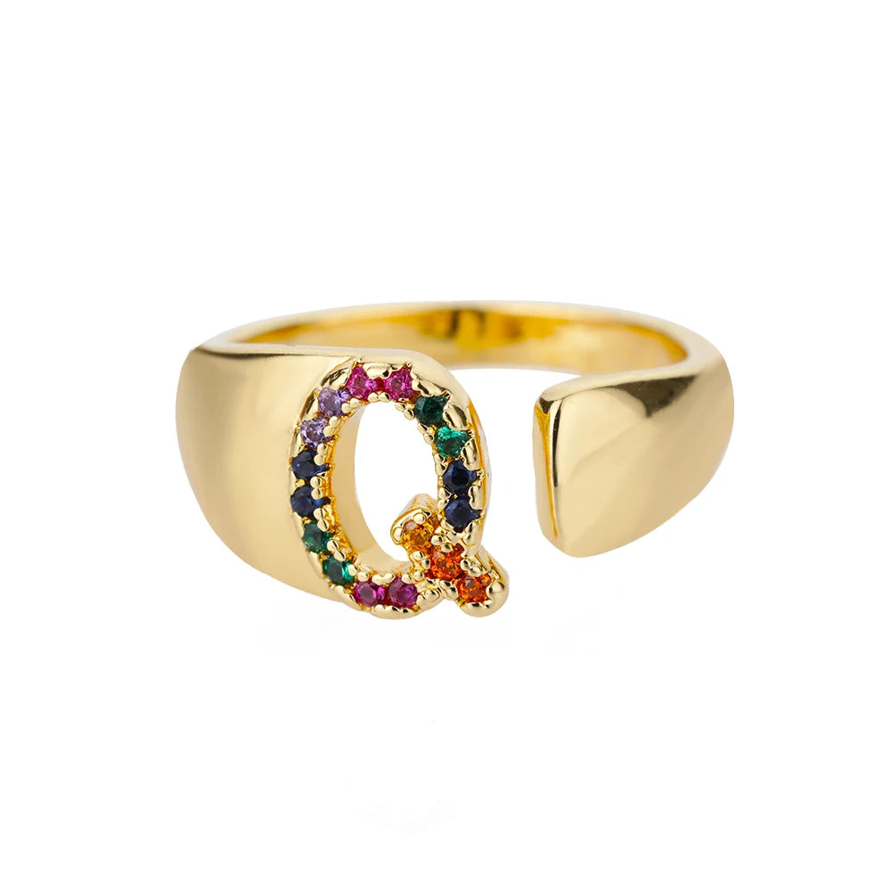 Anelli con lettera zircone arcobaleno per le donne Moda grosso lettera larga AZ anello in acciaio inossidabile matrimonio gioielli Boho spedizione gratuita