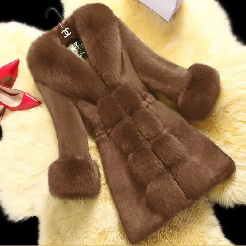 Cappotto Vintage 2026 Nuovo Autunno Inverno da Donna Lunghezza Media in Pile con Collo in Pelliccia Sintetica di Volpe e Visone, Spesso ed Elegante 408