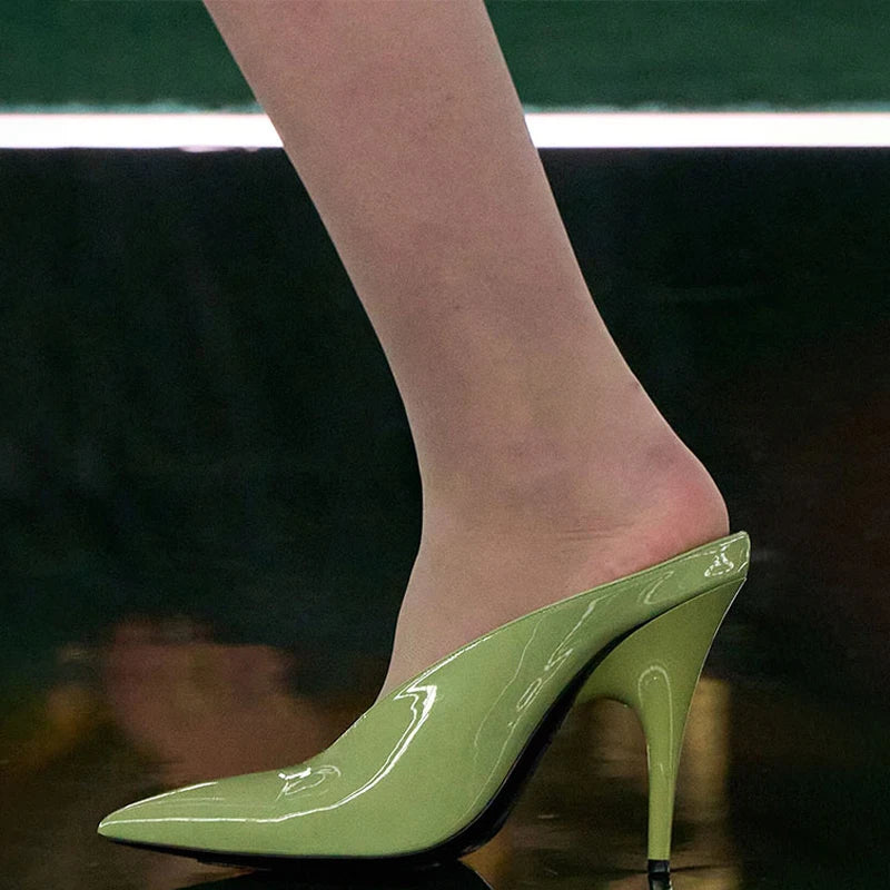 Custom Design Women Pointy Toe Sandals Sexy Dress Stiletto High Heels Slip on Mules Patent Slippers Shoes