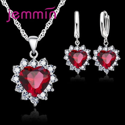 Top di Vendita di Cerimonia Nuziale di Fidanzamento Regalo di Anniversario Dei Monili di Imposta Solido Dell'argento Sterlina 925 Del Pendente Del Cuore Orecchini A Cerchio per Le Donne Ragazze