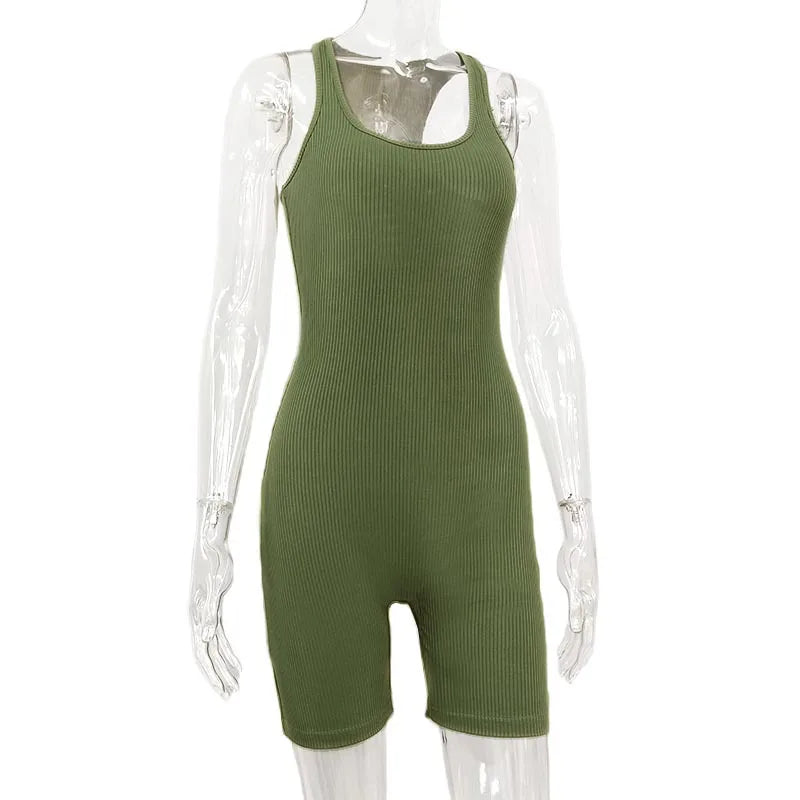 RNSHANGER Combinaison d'été pour femme, Streetwear, coupe ajustée, une pièce, couleur unie, haute élasticité, Bodycon
