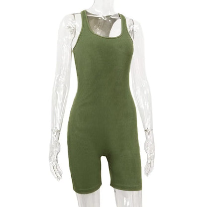 RNSHANGER Combinaison d'été pour femme, Streetwear, coupe ajustée, une pièce, couleur unie, haute élasticité, Bodycon