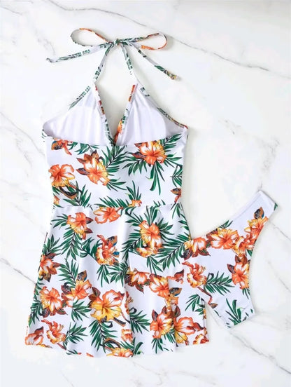 XCTM-YMF2205 Women's Fashion Cover up Beachwear Halter Bikini Swimdress Two Piece Swimwear Eco Friendly Swimwear