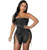 Y218117 High Quality Summer Jeans Jumpsuits Women Copper Chains Hollow Out Strapless Jeans Rompers Denim Jumpsuit for Women
