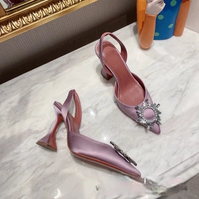Estate europea e americana 2021 nuove scarpe da donna con tacco alto a punta girasole trapano fibbia punta chiusa sandali con tacco coppa di vino