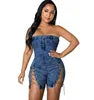 Y218117 High Quality Summer Jeans Jumpsuits Women Copper Chains Hollow Out Strapless Jeans Rompers Denim Jumpsuit for Women