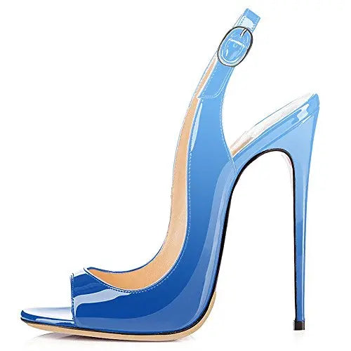 Sandales à talons hauts pour femmes en cuir verni dégradé Escarpins à bride arrière avec boucle Bout ouvert Talon aiguille