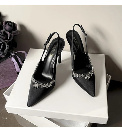 2025 New Factory Price Women's Slingback Shoes Pointed Classic Lai Diamond Sexy Outdoor Wedding Bride Dating High-heeled Sandals