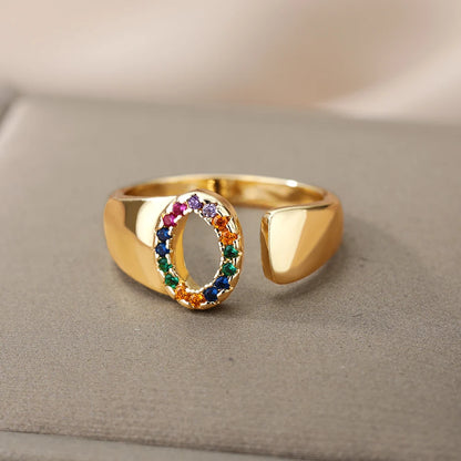 Anelli con lettera zircone arcobaleno per le donne Moda grosso lettera larga AZ anello in acciaio inossidabile matrimonio gioielli Boho spedizione gratuita