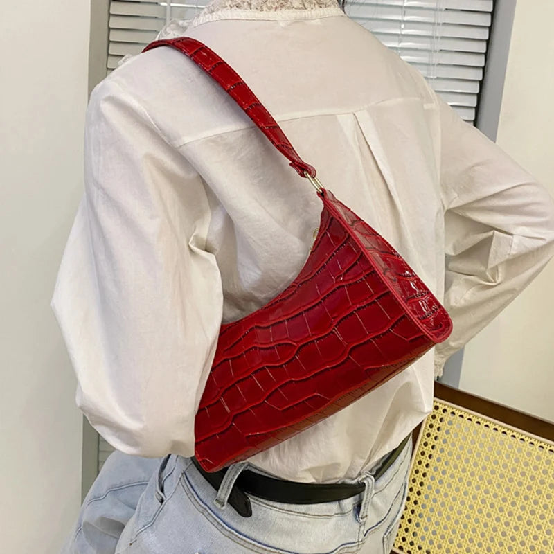 Borse in pelle PU moda per donna Borsa da ascella modello alligatore Borsa da donna piccola borsa a tracolla sotto le ascelle