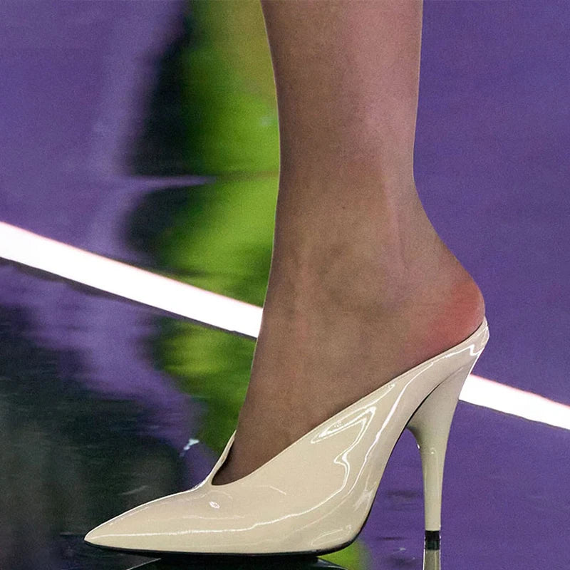 Custom Design Women Pointy Toe Sandals Sexy Dress Stiletto High Heels Slip on Mules Patent Slippers Shoes