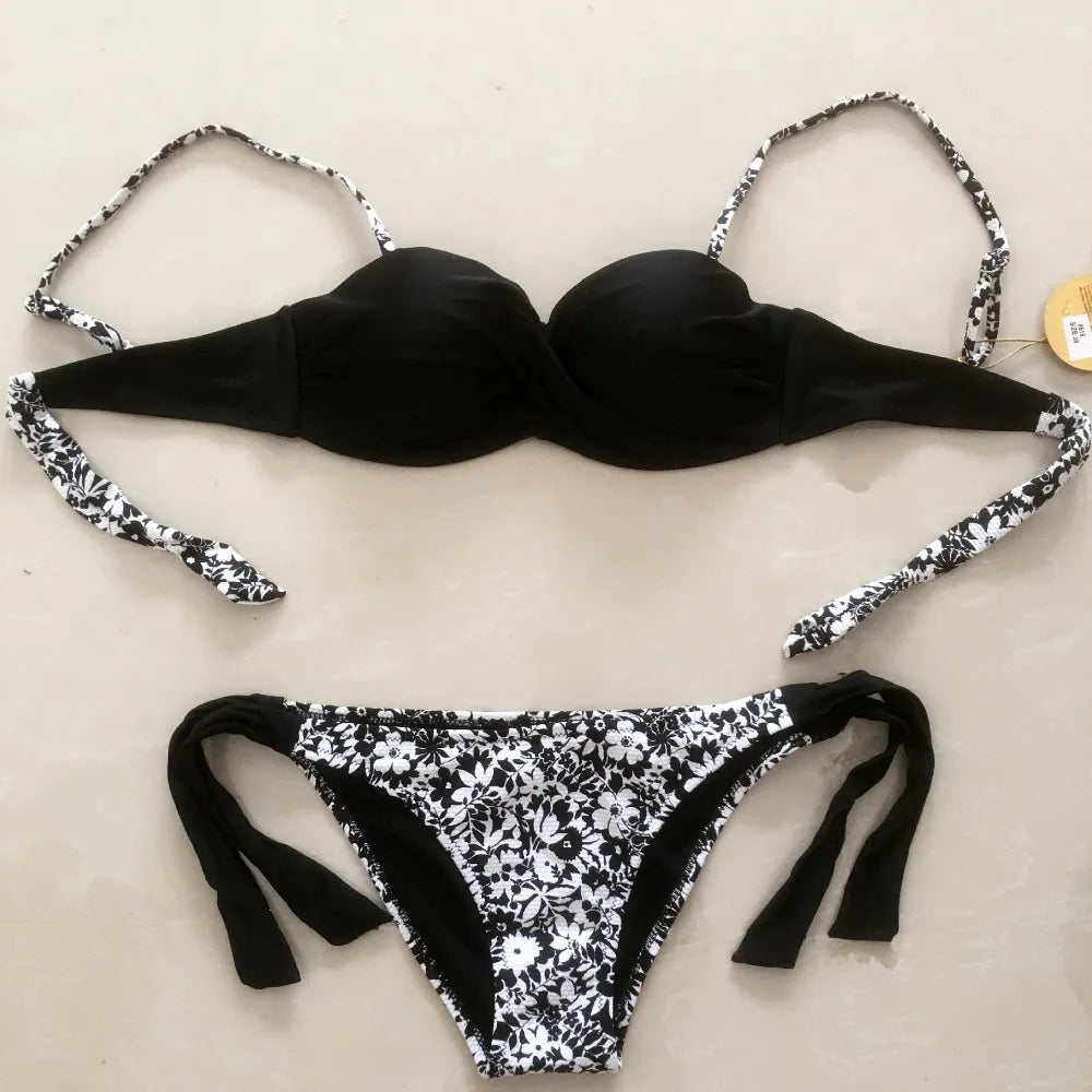 Bikini Solide Avec Bretelles Bandage Ensemble Bikini Blanc Push Up Bikini Maillots De Bain Bandeau Maillot De Bain Brésilien Maillot De Bain