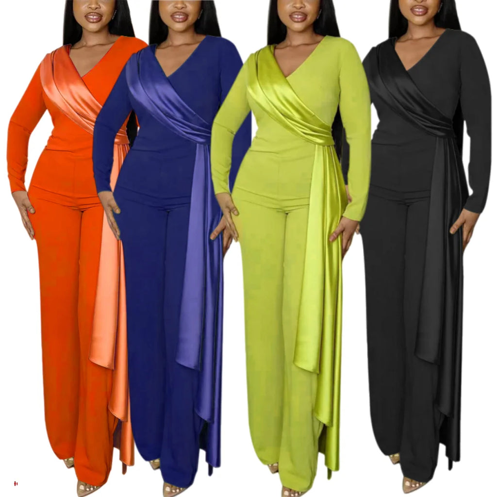 Cy9007 Fashion Damen Eleganter Slim-Fit Jumpsuit Einfarbiger Jumpsuit Slim Fit One-Shoulder Weite Hose für Damen