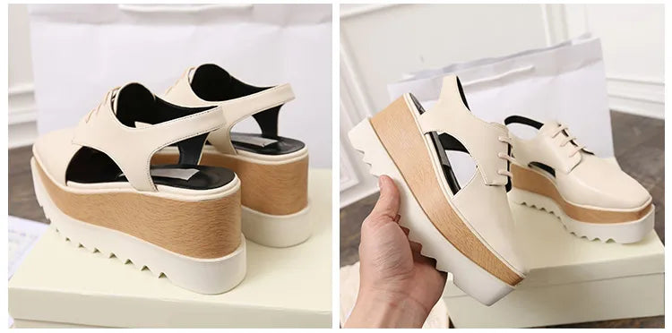 Genuine Leather Buckle Strap Sandals Breathable Sneakers Stars women summer rivets shoes Korean Style Platform Casual Shoes
