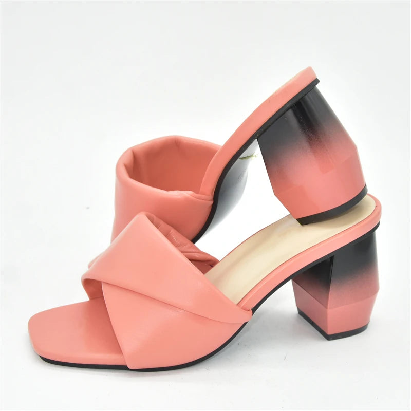 Latest Italian Ladies Shoes Nigerian Women Shoes Pu Leather Slingback Slipper for Party Open Toe Pumps High Heels Sexy Ladies