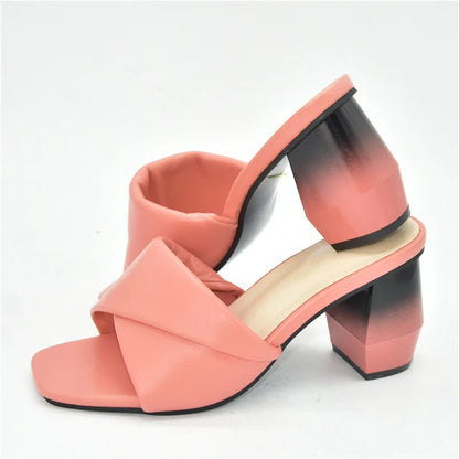 Latest Italian Ladies Shoes Nigerian Women Shoes Pu Leather Slingback Slipper for Party Open Toe Pumps High Heels Sexy Ladies