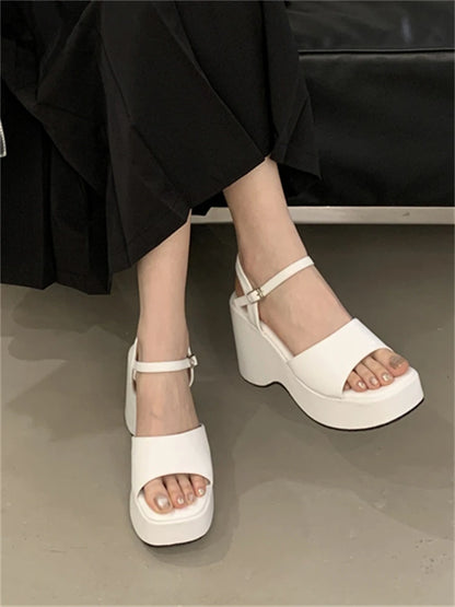 2025 European American Wedding Wind Comfortable Women's Open-Toed Peep Sandals Thick Soled Summer Slope Heel Breathable