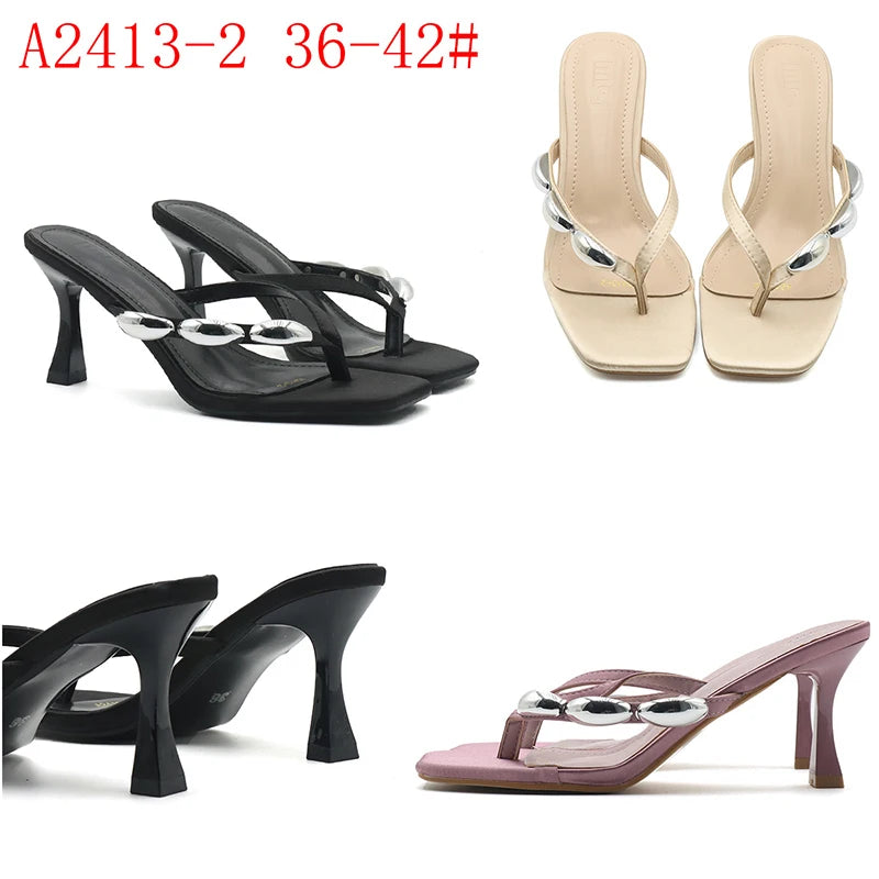 Y 36-42 Sandales grande taille pour femmes à la mode, sandales simples à talons aiguilles, polyvalentes, sexy, pour soirée