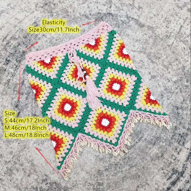 Handgemachter Häkelbikini Strand Granny Square Minirock Muschel Schwimmanzug Textur Strickbikini