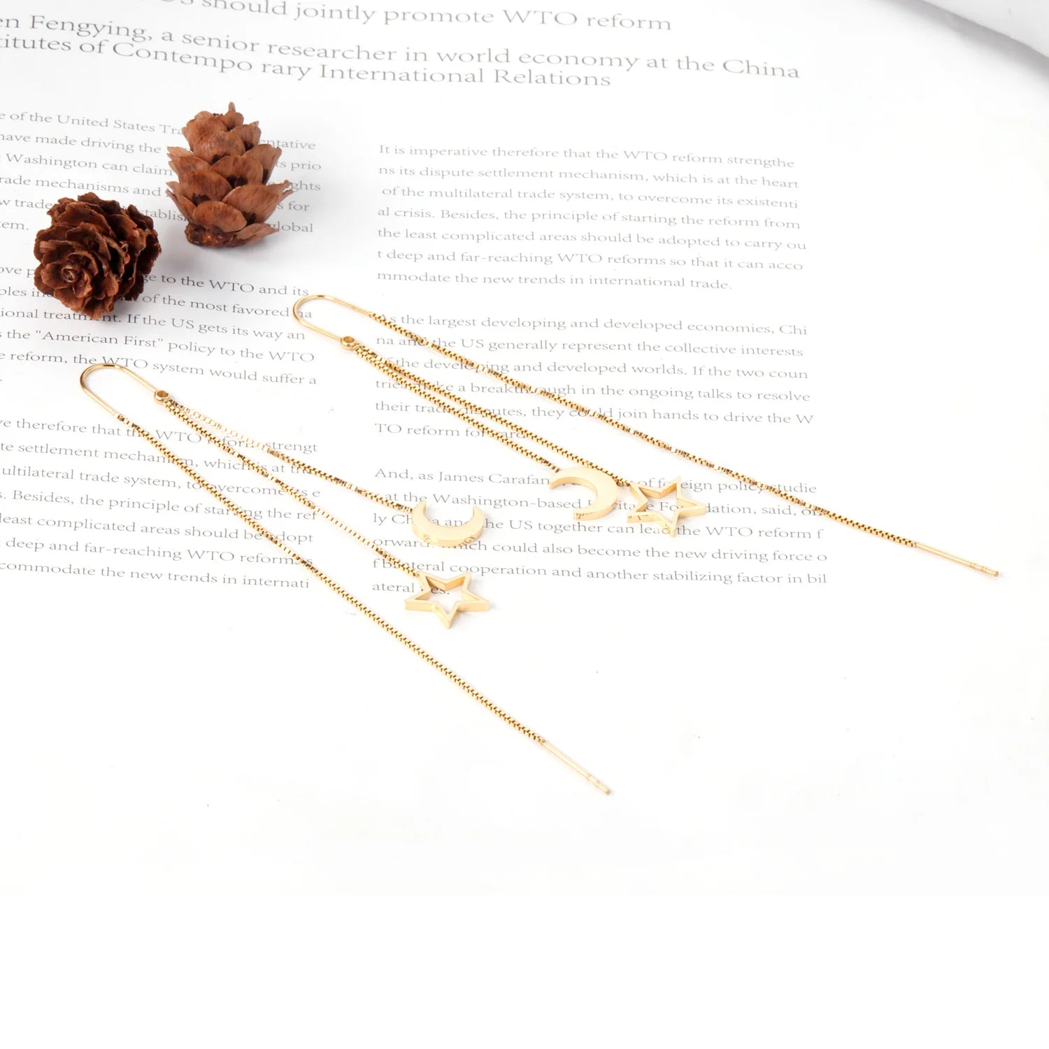 LUXUSTEEL 2021 Stella Luna Orecchini a pendaglio per le donne Stile alla moda Colore oro Acciaio inossidabile Orecchino a catena lunga Brinco Party