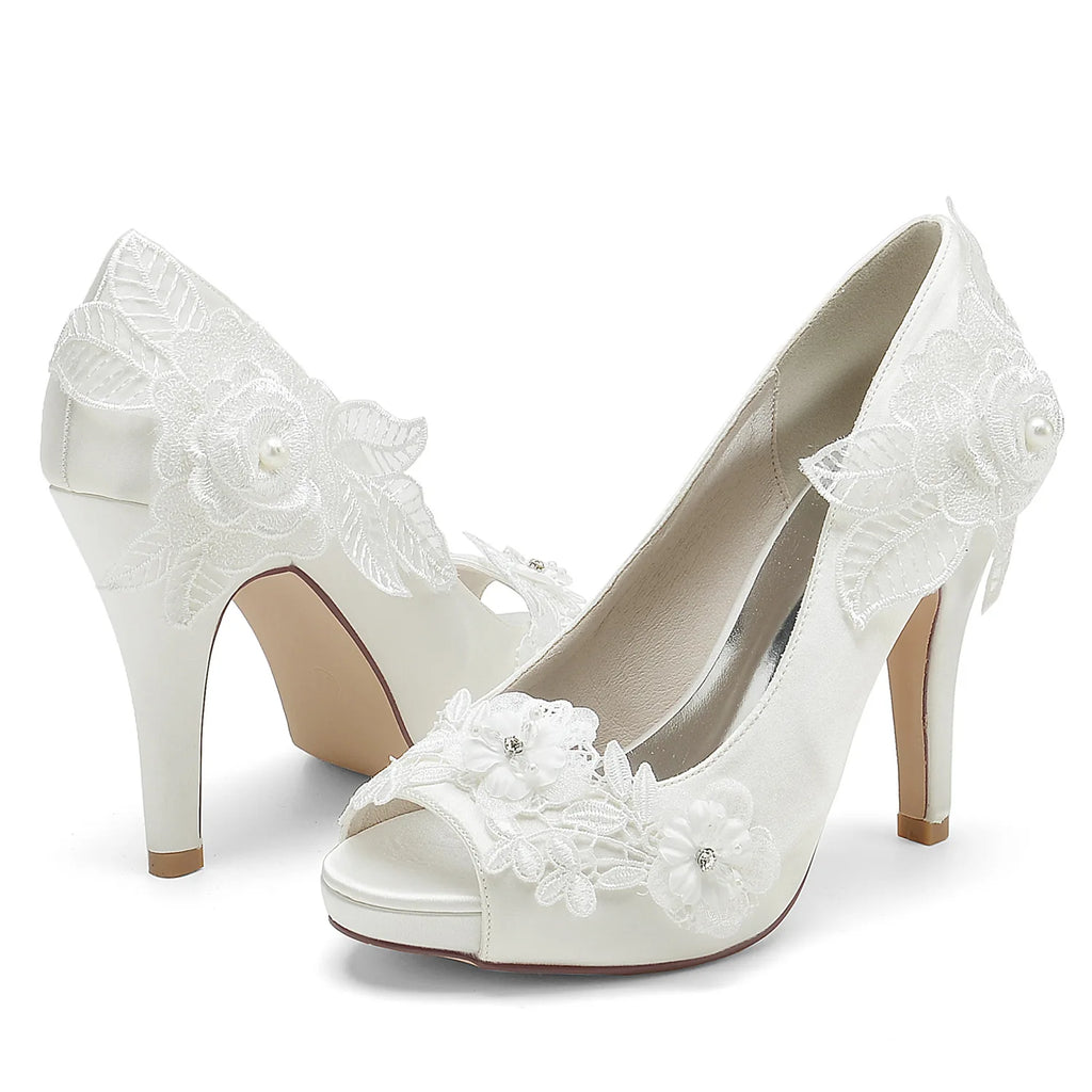 2025 Model Women's High-heeled Waterproof Platform Pointed-toe Shallow-mouth Pearl Embroidered Shoes Heels Sandals
