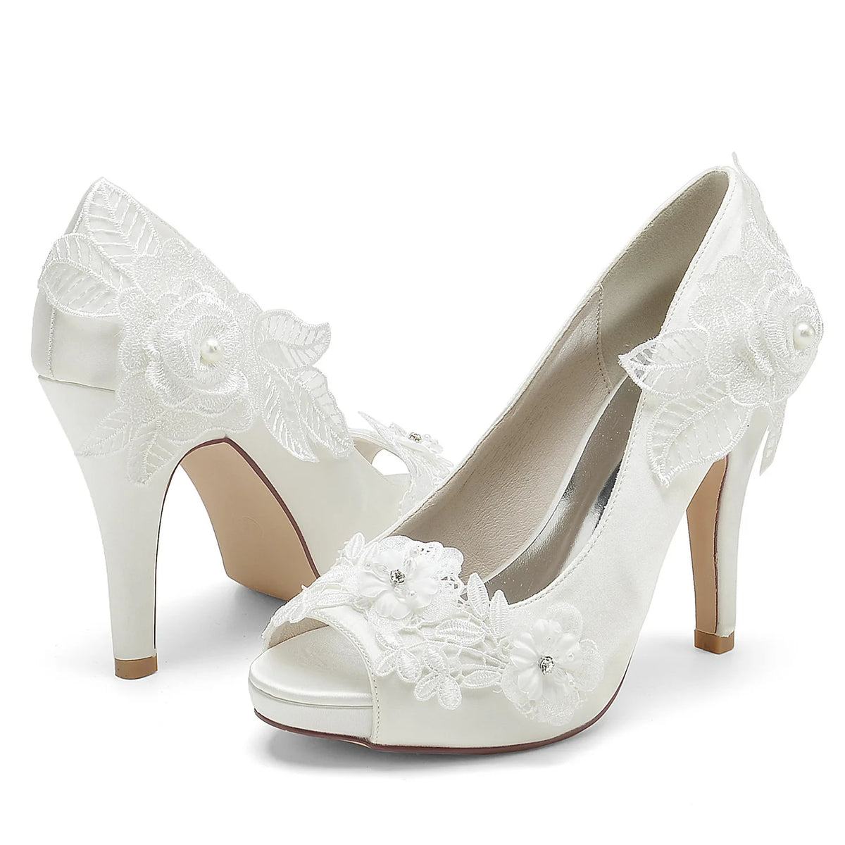 2025 Model Women's High-heeled Waterproof Platform Pointed-toe Shallow-mouth Pearl Embroidered Shoes Heels Sandals