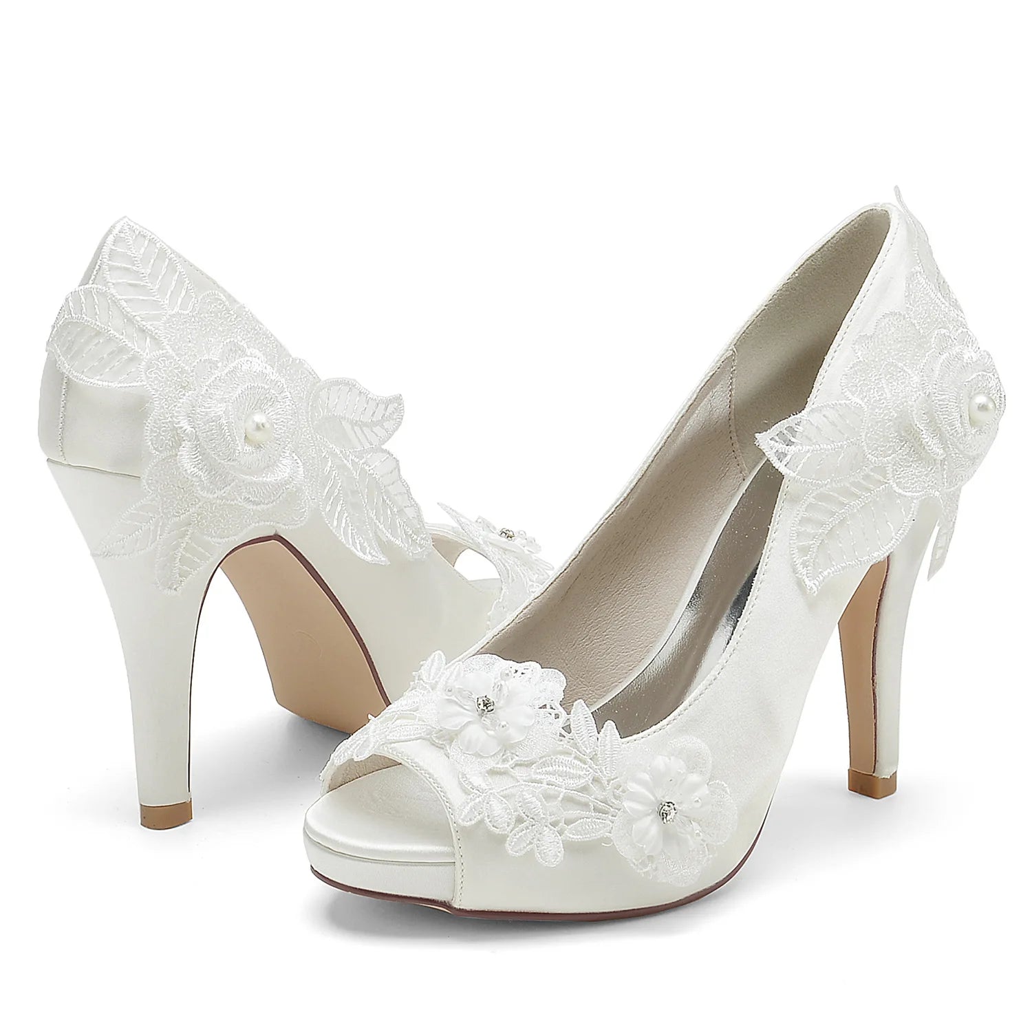 2025 Model Women's High-heeled Waterproof Platform Pointed-toe Shallow-mouth Pearl Embroidered Shoes Heels Sandals